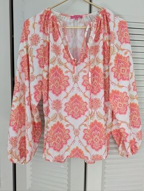 Flying Tomatoe Women's Pink Floral Peasant Blouse